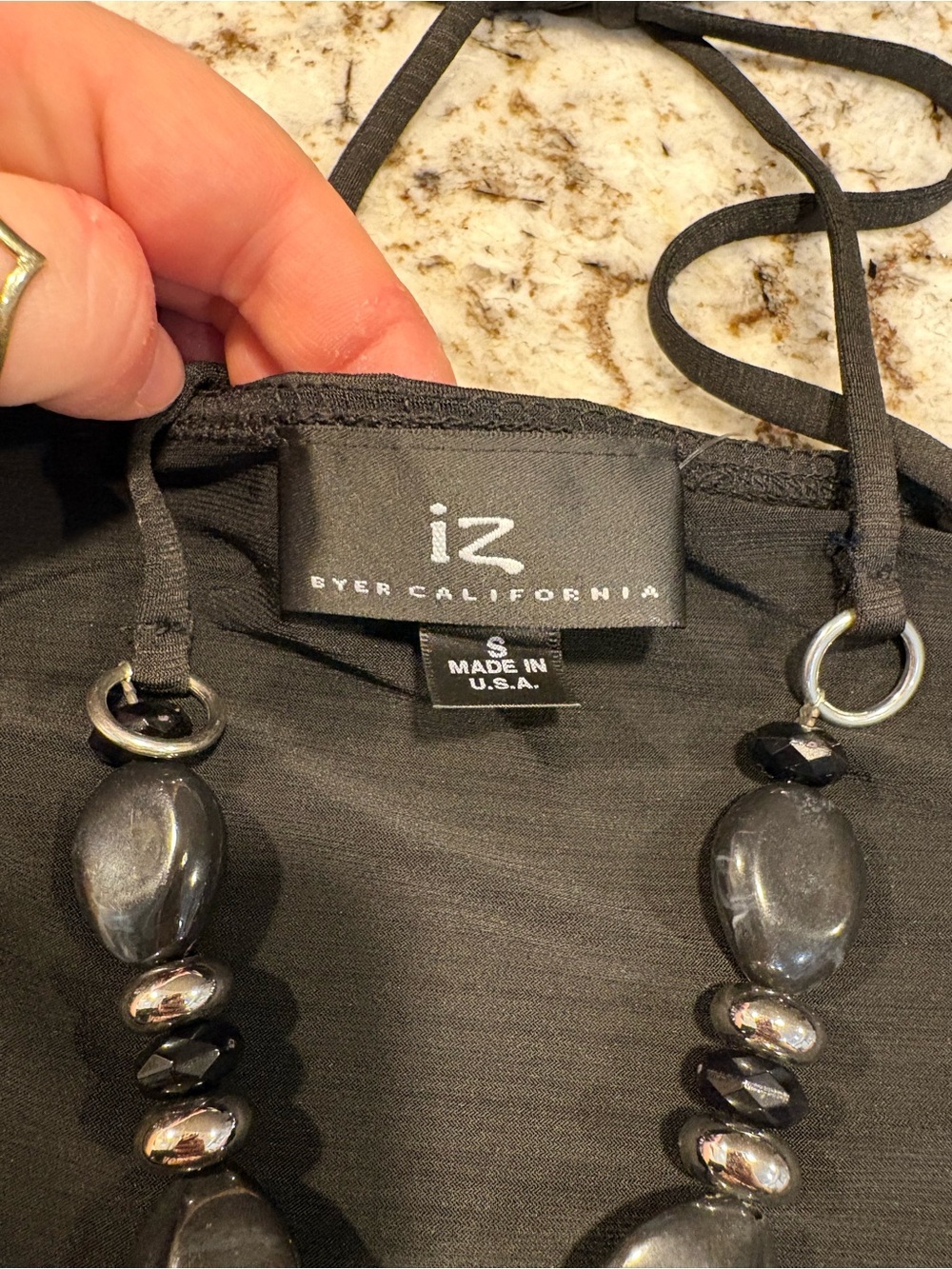 Black Y2K Halter Top with Bead Accent - Picture 5 of 10